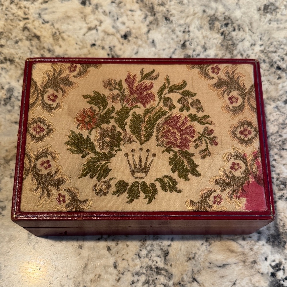 Rolex Floral Embroidered Box - Red and Green